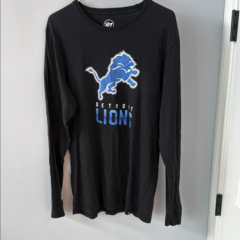 47 Brand Black Detroit Lions Long Sleeve Tee